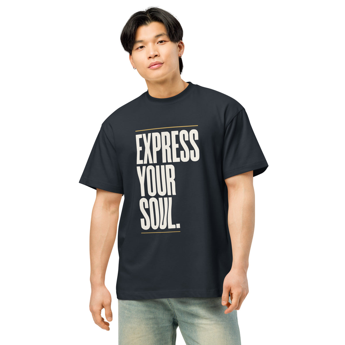 Express Your Soul Tee in navy, front view