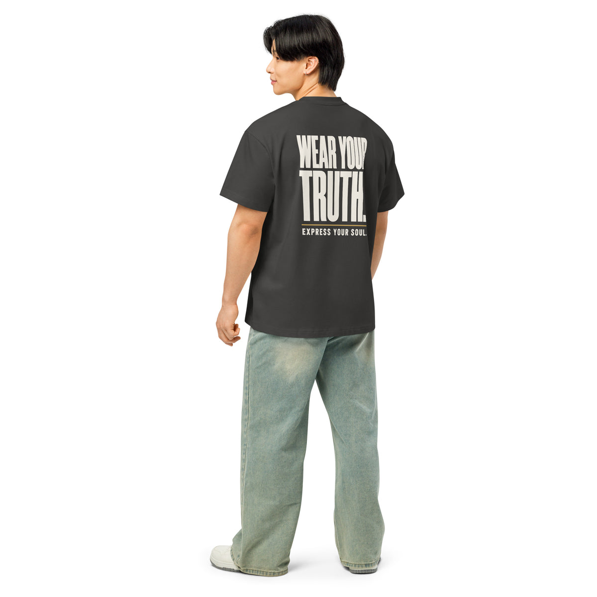 Wear Your Truth Tee in vintage black, back view